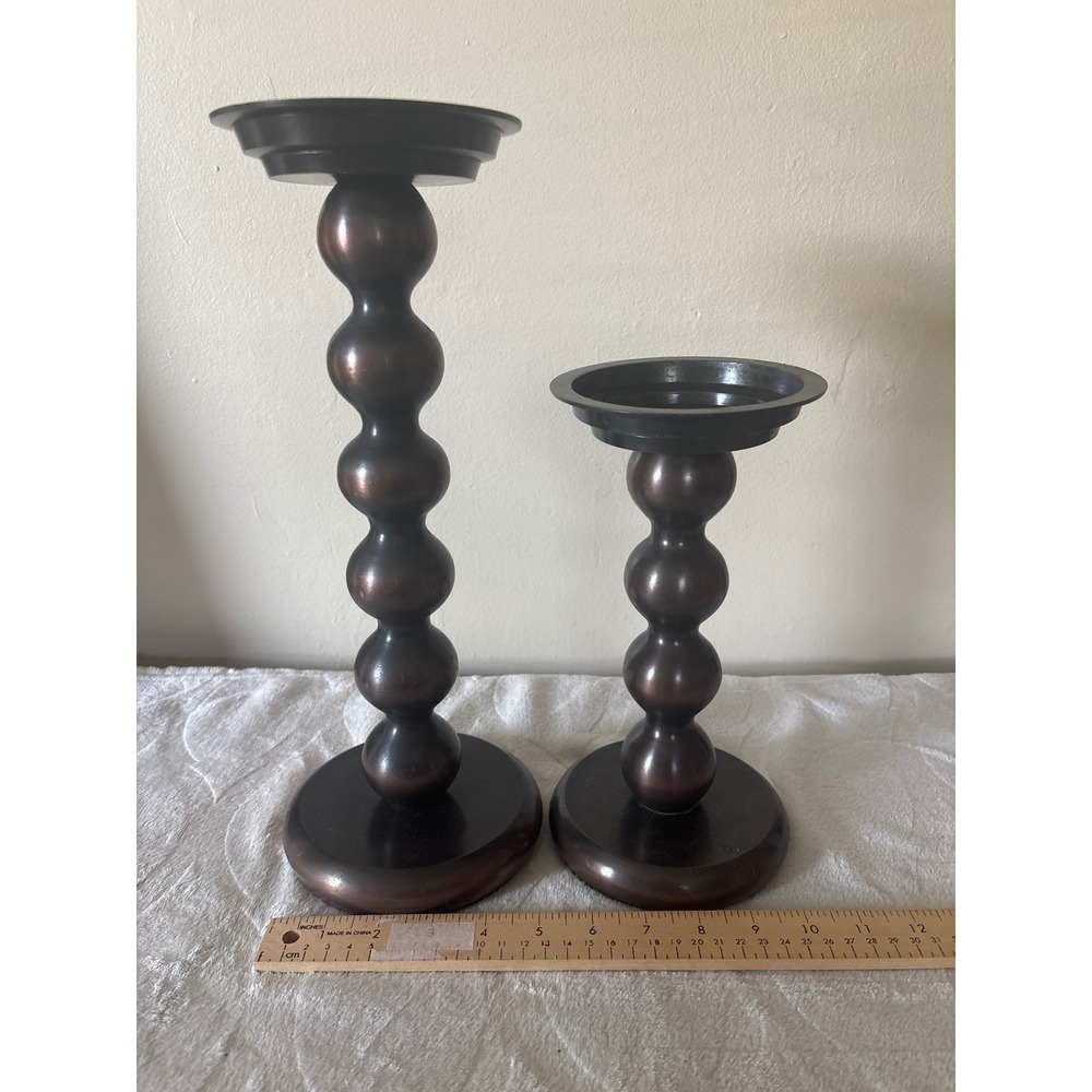 Candle Holder‎ Set Unisex 10-14in Bronze Excellent Stacked Ball Metal